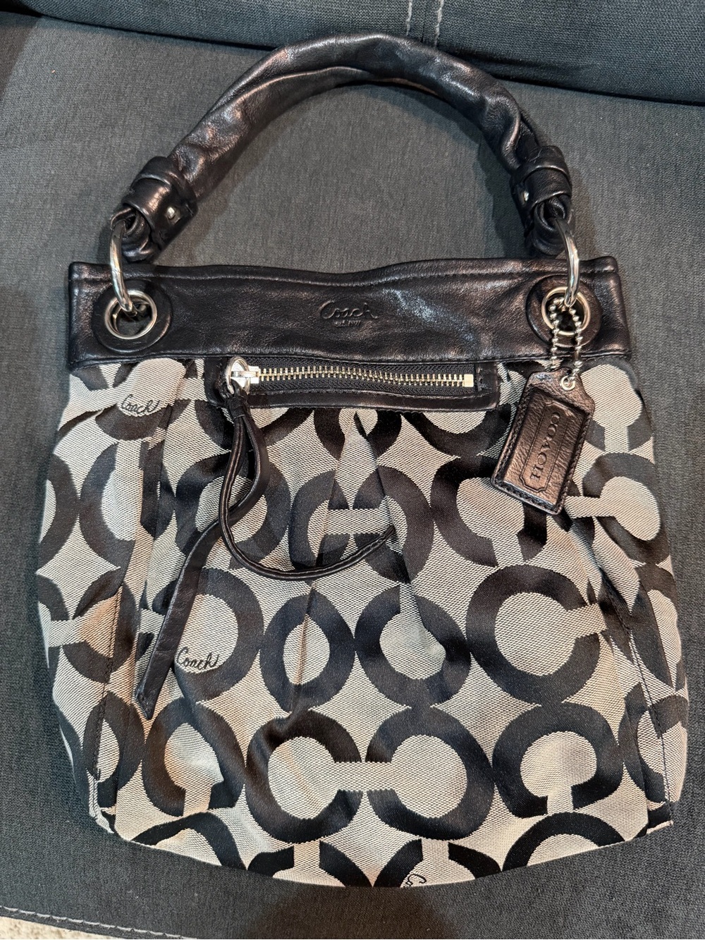 Coach Black & Beige Signature Canvas Shoulder Bag